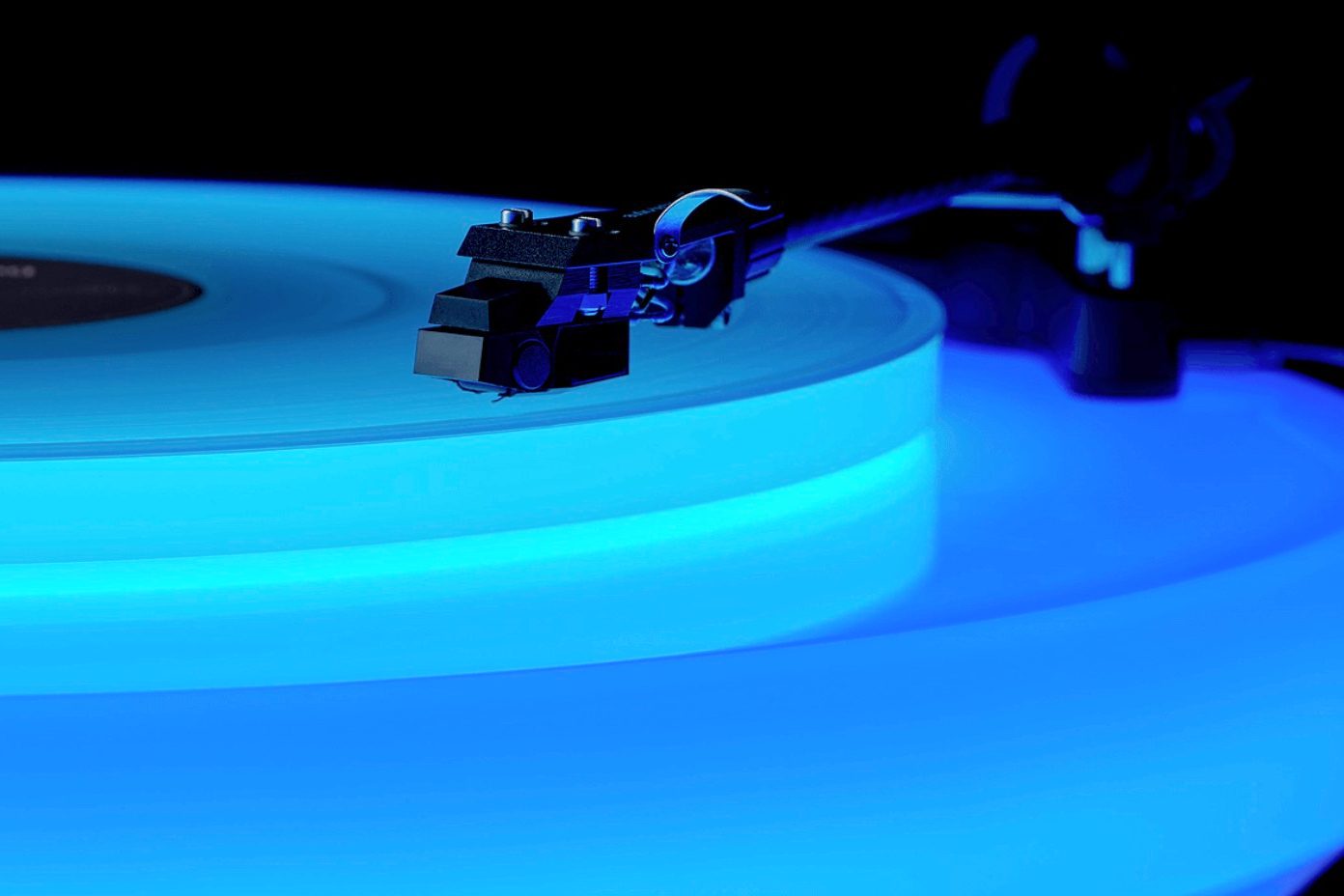 The Audio-Technica Hotaru floating, glowing turntable.