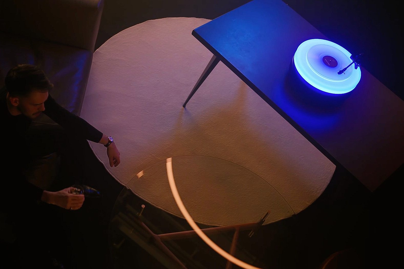 The Audio-Technica Hotaru floating, glowing turntable.