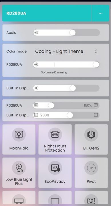 BenQ RD280U app showing options.