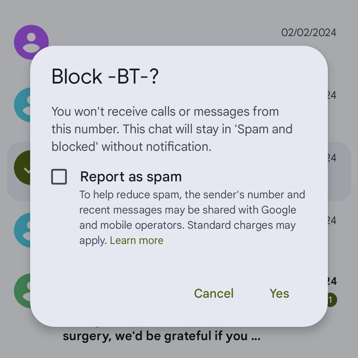 Confirming a block in Android 15.