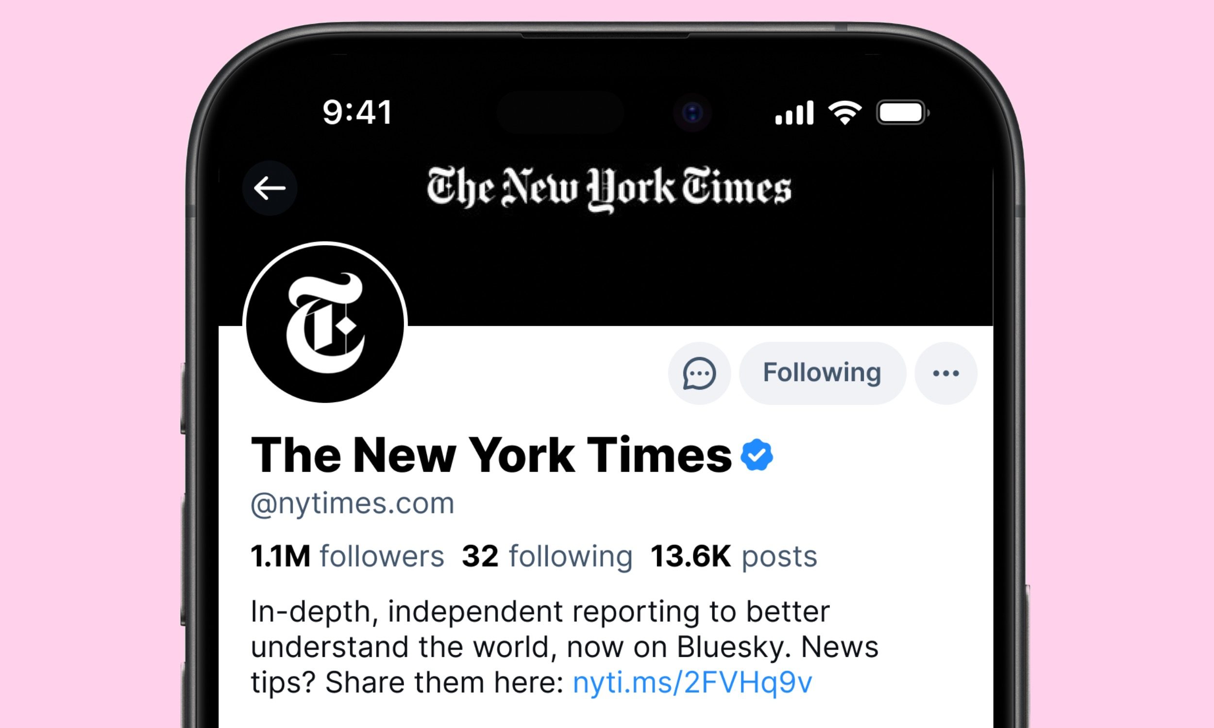 Sample of a verified account on Bluesky.