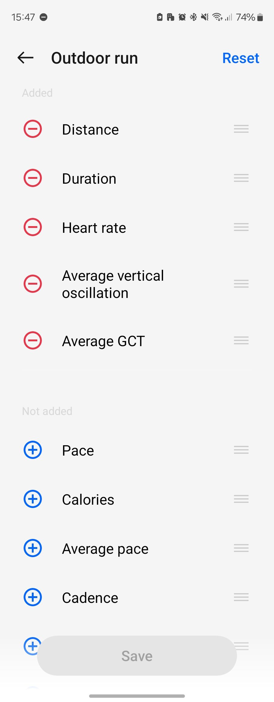 Changing running tile settings in OHealth.