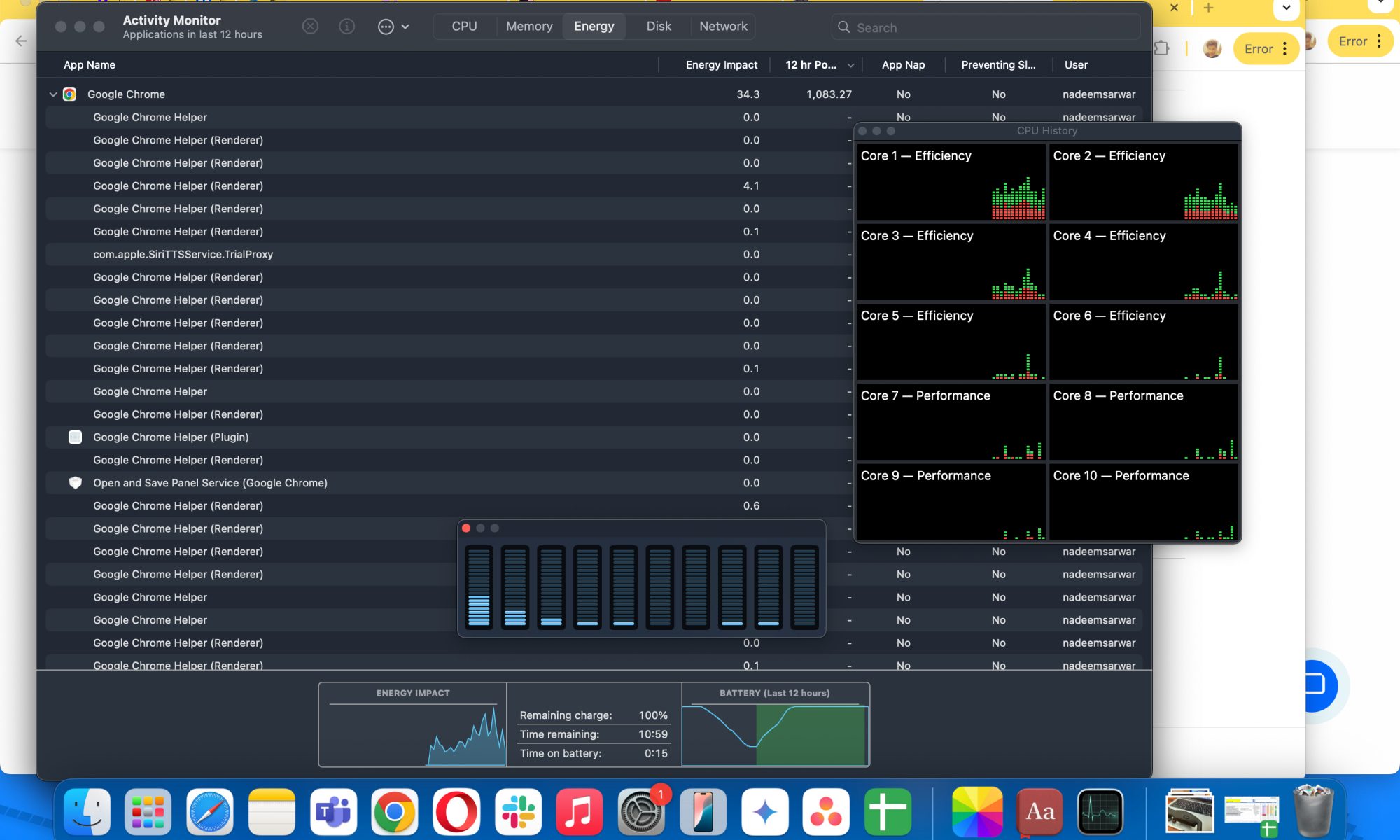 Core activity on a MacBook Air,