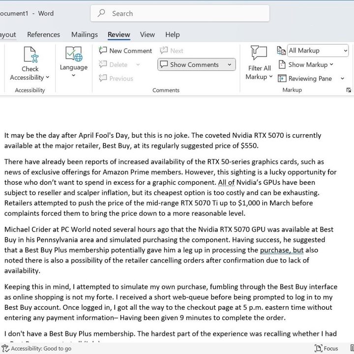 Review section of Microsoft Word showing Read Aloud function.