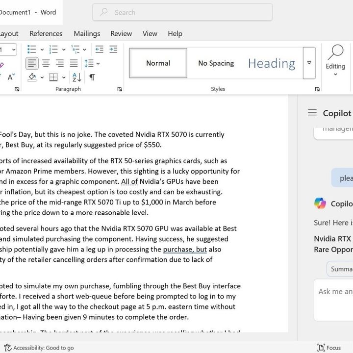 Home section of Microsoft Word showing Copilot+ button.
