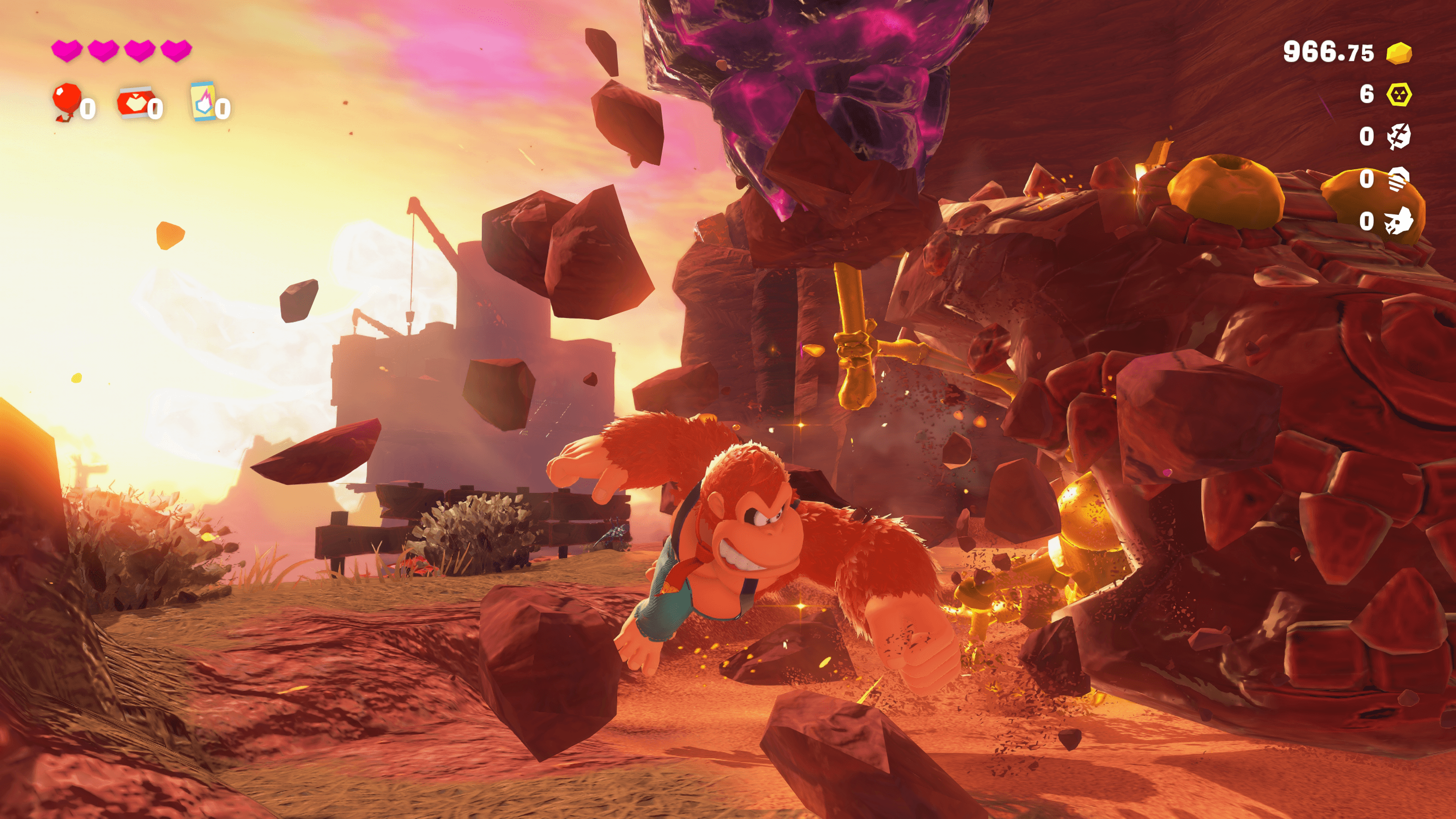 Donkey Kong punches rocks in Donkey Kong Bananza.