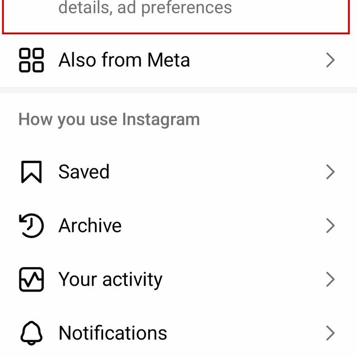 Instagram settings Accounts Center menu option