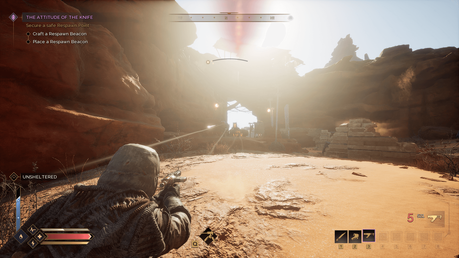 A character shoots a gun in Dune: Awakening.
