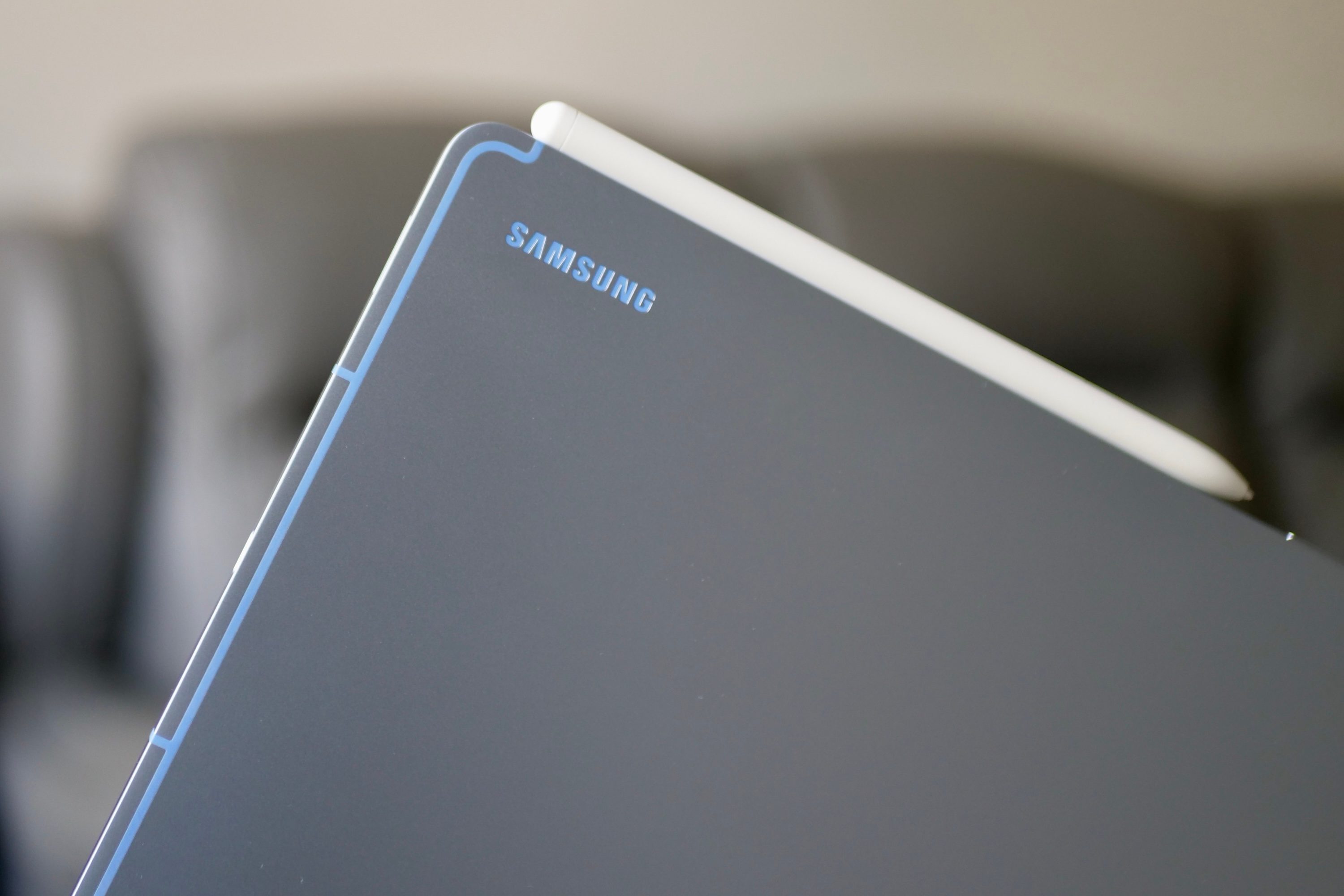 Samsung logo on the Samsung Galaxy Tab S10 FE.