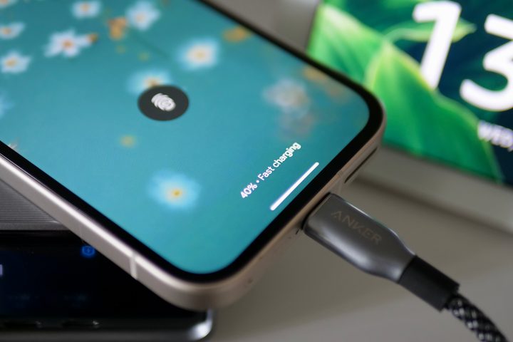 The Google Pixel 9a on charge.