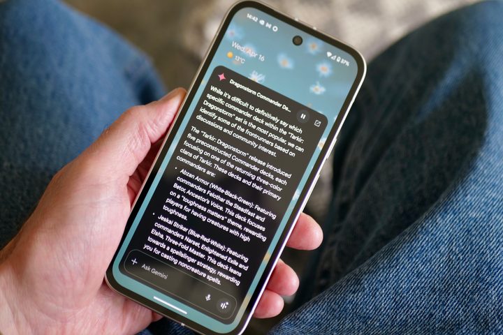 A person using Google Gemini on the Google Pixel 9a.