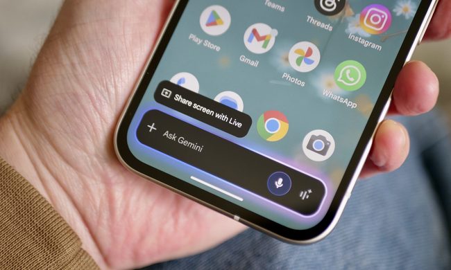 A person using Google Gemini on the Google Pixel 9a.