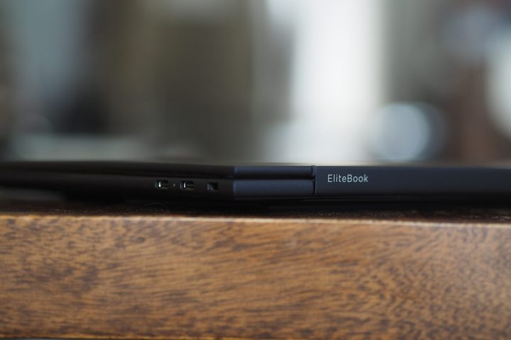 HP EliteBook Ultra G1i rear view edge showing ports and logo.