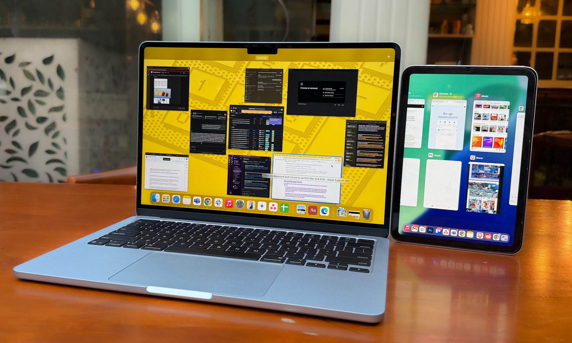 The iPad's display can be mirrored or extended from a connected MacBook.