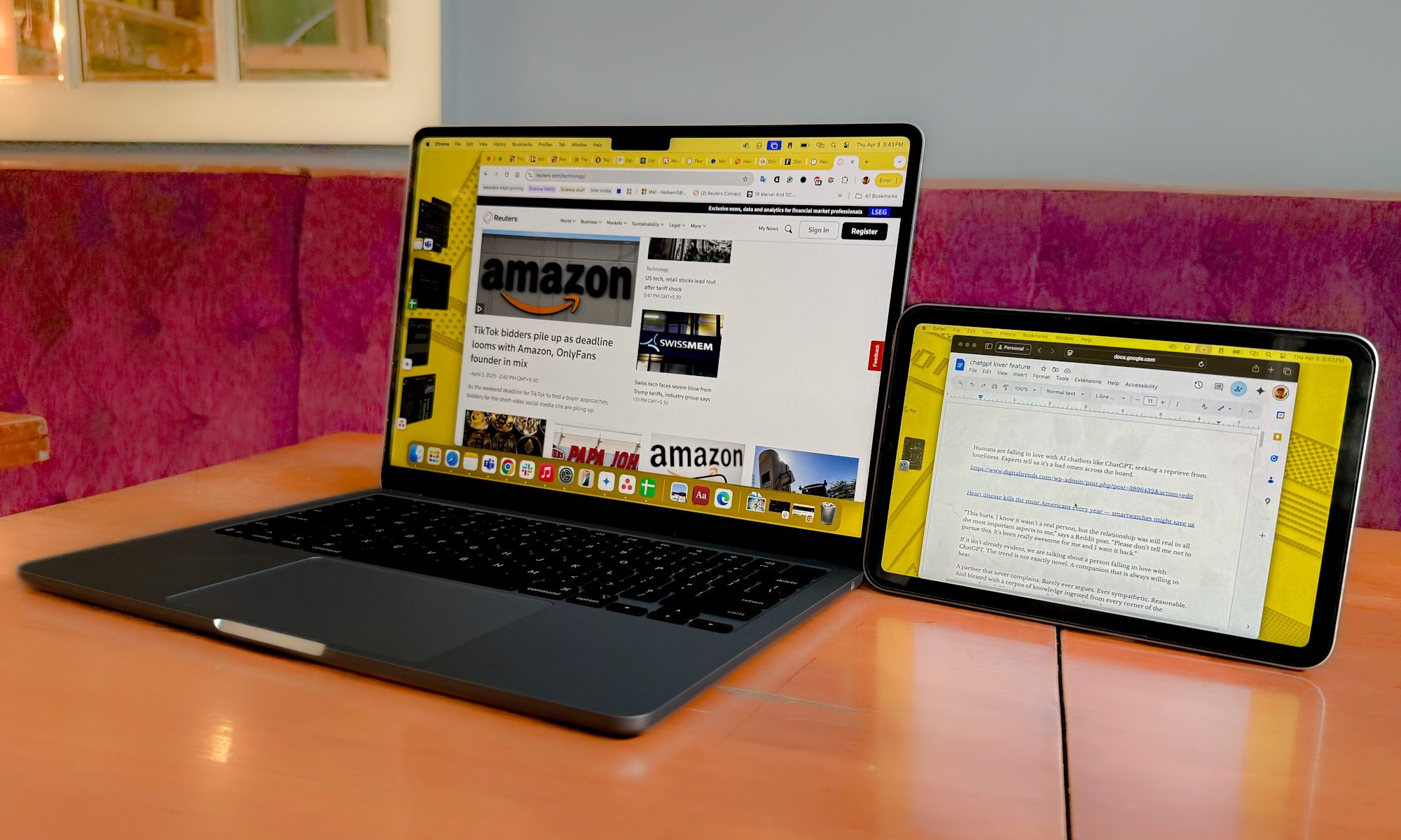 A MacBook's display capacity can be increased by incorporating an iPad as an external screen.