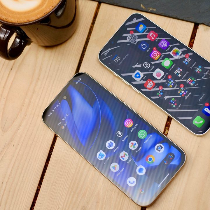 The Google Pixel 9a and Apple iPhone 16e's screens.