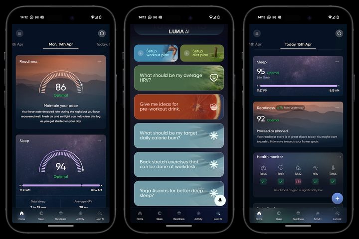 Screenshots taken from the Noise Luna Ring's app.