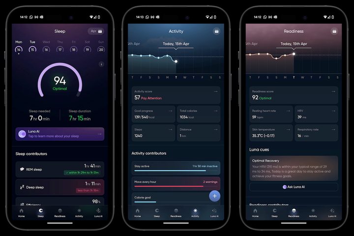 Screenshots taken from the Noise Luna Ring's app.