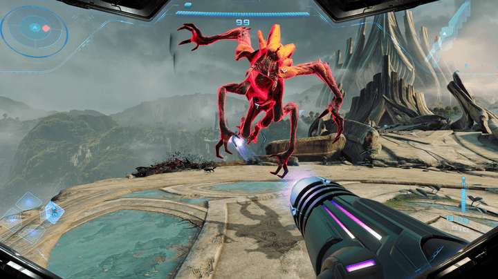 Samus shoots an alien in Metroid Prime 4: Beyond.