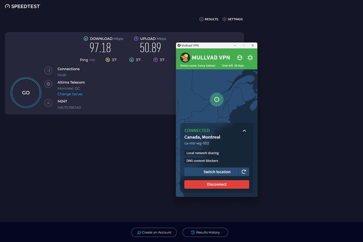 Mullvad VPN proved slow even in Canada, where I live.
