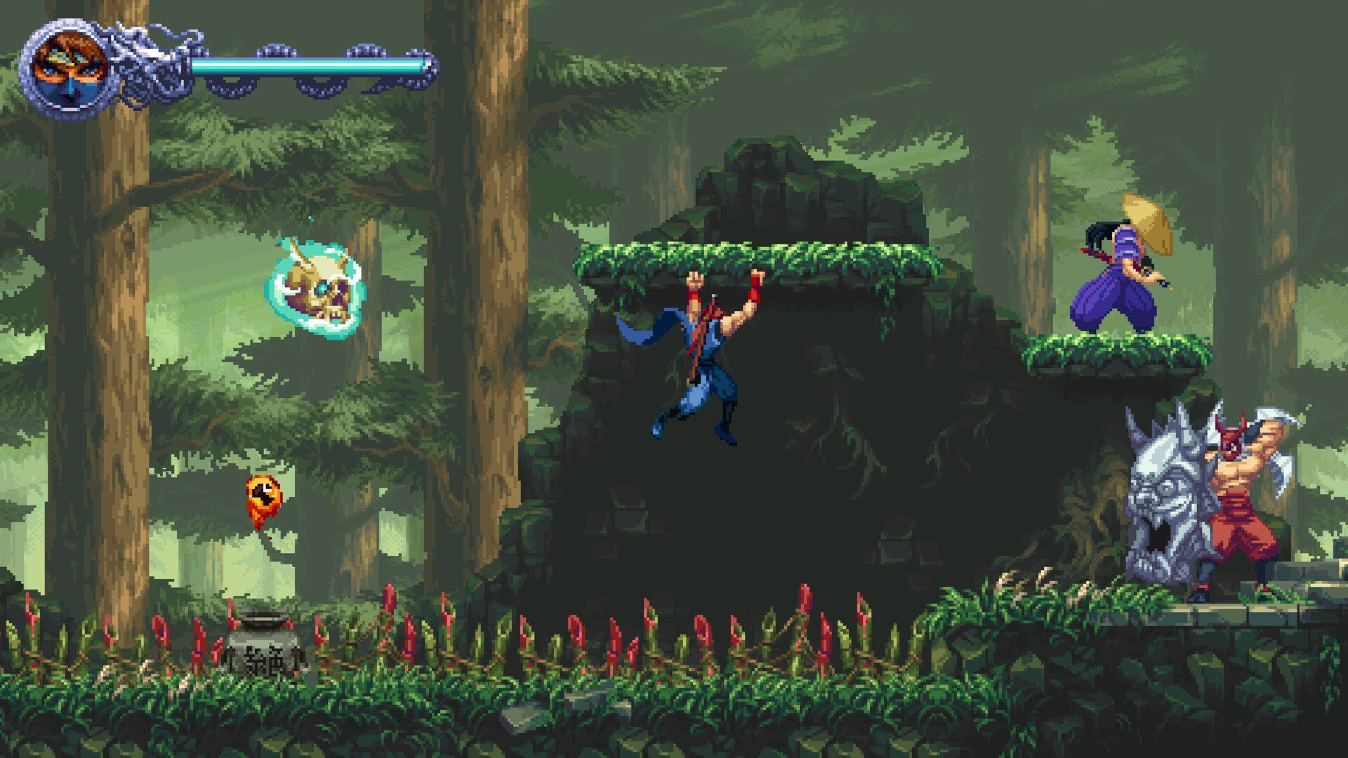 A ninja climbs in Ninja Gaiden Ragebound.