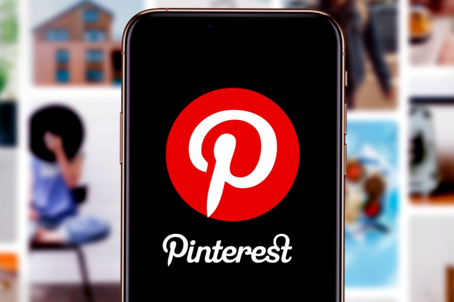 Pinterest logo appears on phone screen.