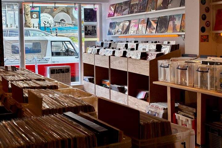 The inside of Spin Sounds record store in the U.K..