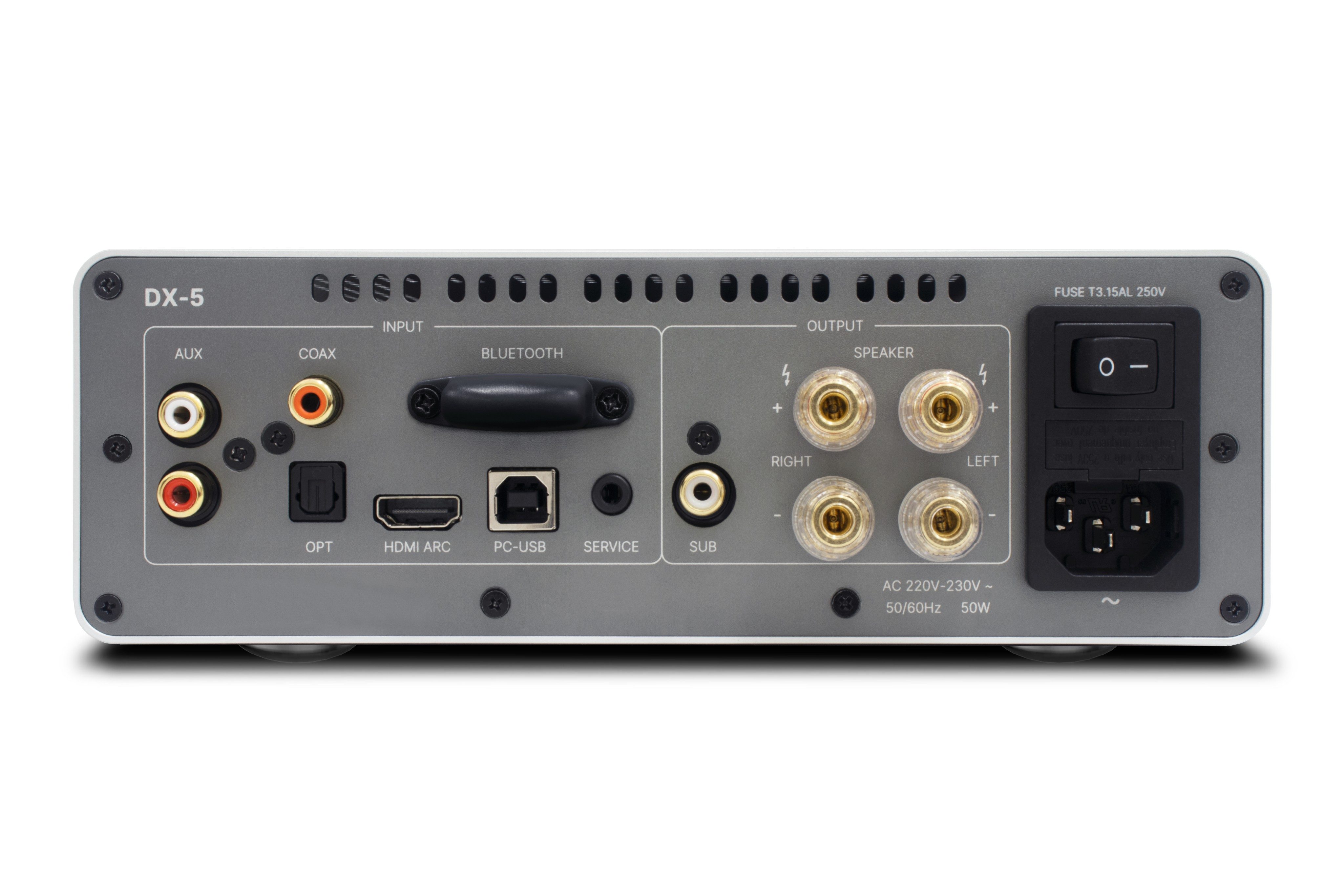 The back of the Rotel DX-5 stereo integrated amplifier. 
