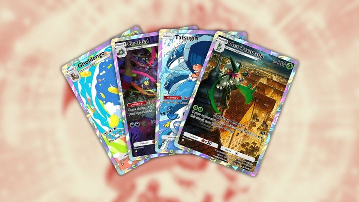 Gholdengo, Grafaiai, Tatsugiri, and Meowscarada cards in Pokémon TCG Pocket.
