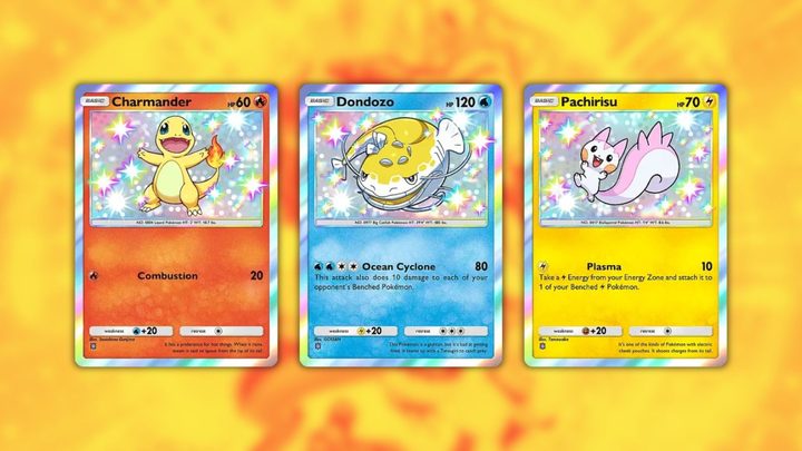 Shiny Charmander, Dondozo, and Pachirisu in Pokémon TCG Pocket.