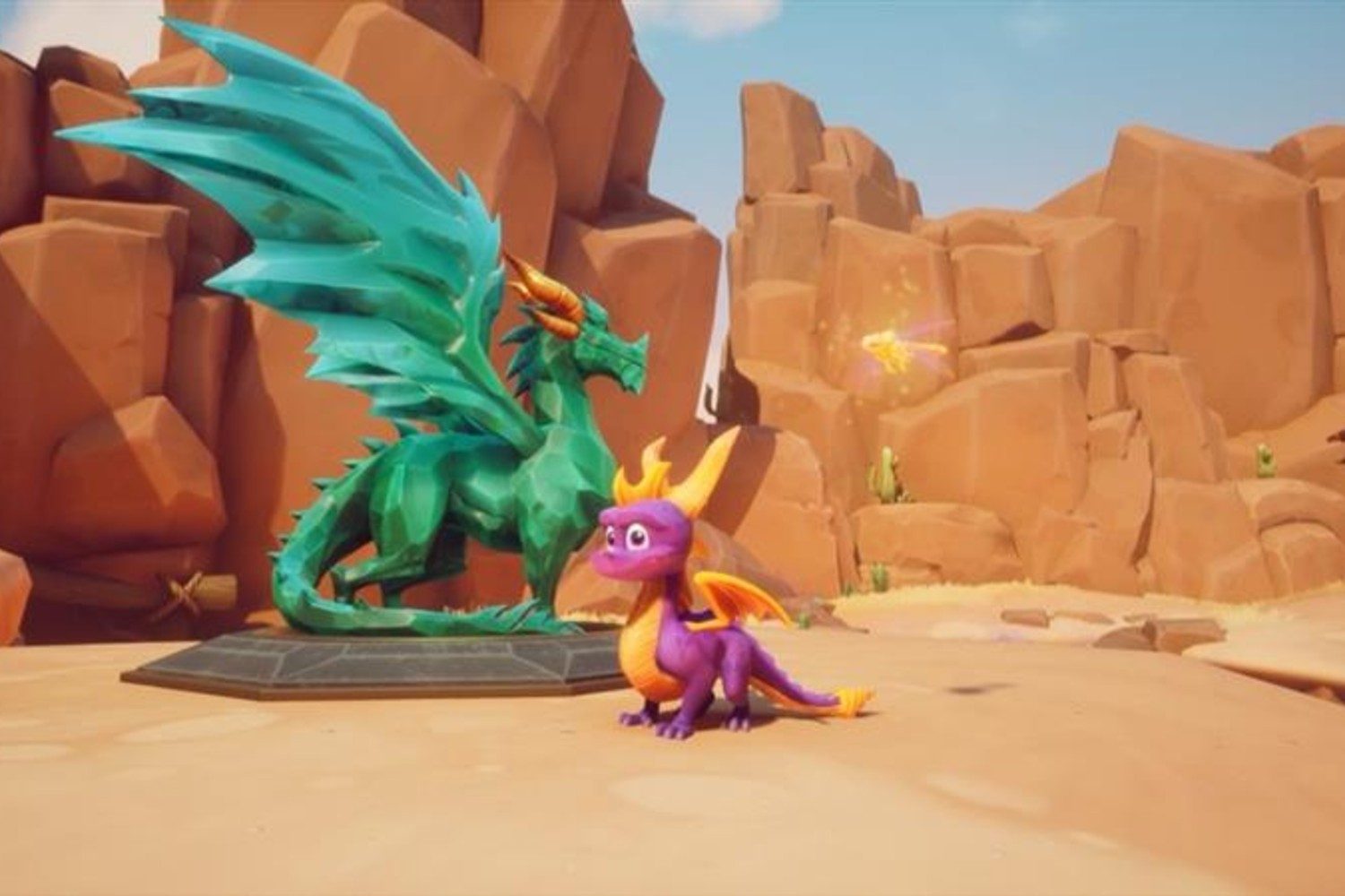 Spyro stands beside crystallized dragon at Peace Keepers hub world in Spryo Reignited Trilogy.