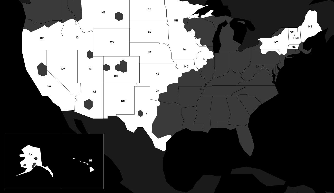 Map of states where Starlink hardware is free.