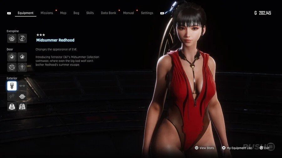 Eve wears a red outfit in Stellar Blade.
