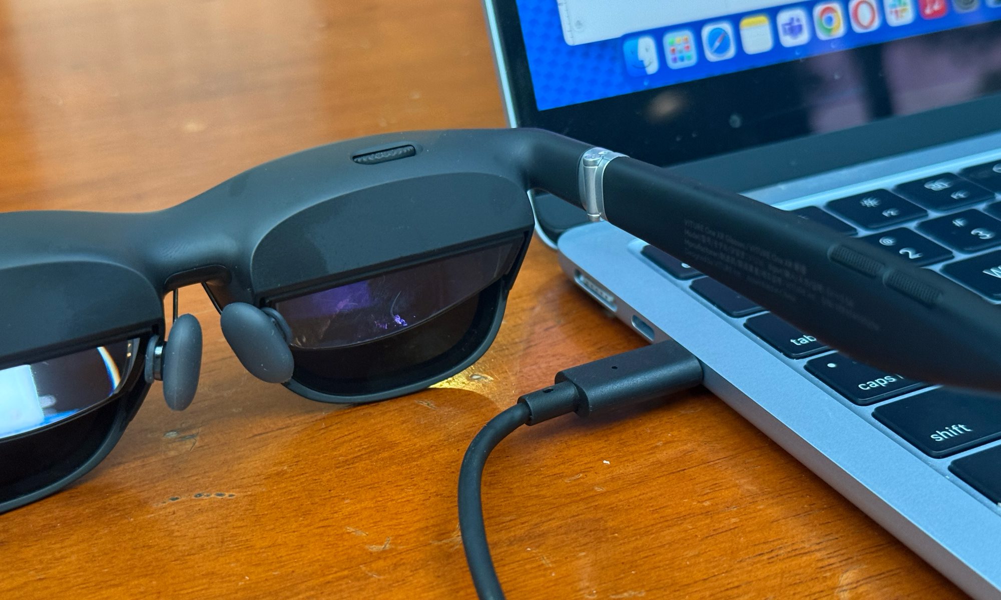 Viture One smart glasses connected to a Mac.