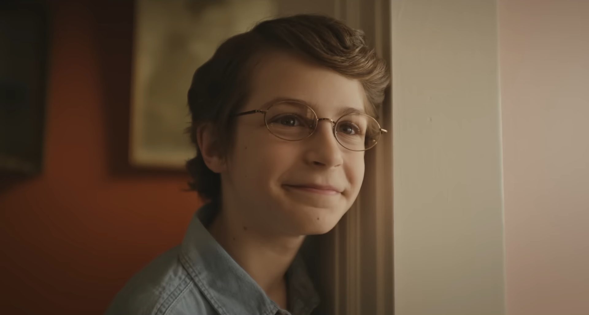 A close-up of Benjamin Pajak in "The Life of Chuck."