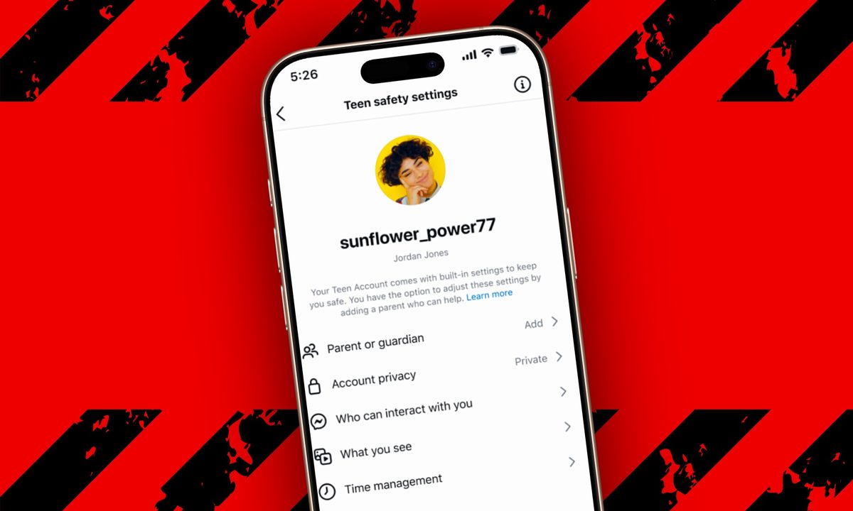 Instagram Teen account settings on phone.
