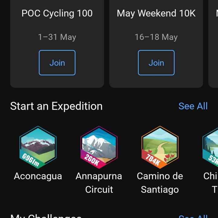 The Challenges page in Garmin Connect.