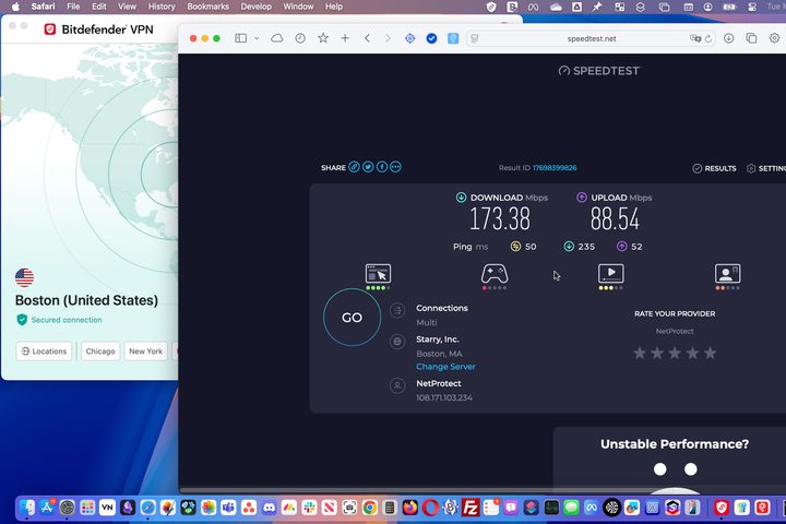 Bitdefender's VPN connects quickly but download speeds were disappointing.
