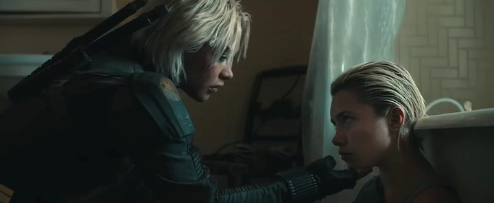 Yelena looking at a duplicate of herself in "Thunderbolts*."