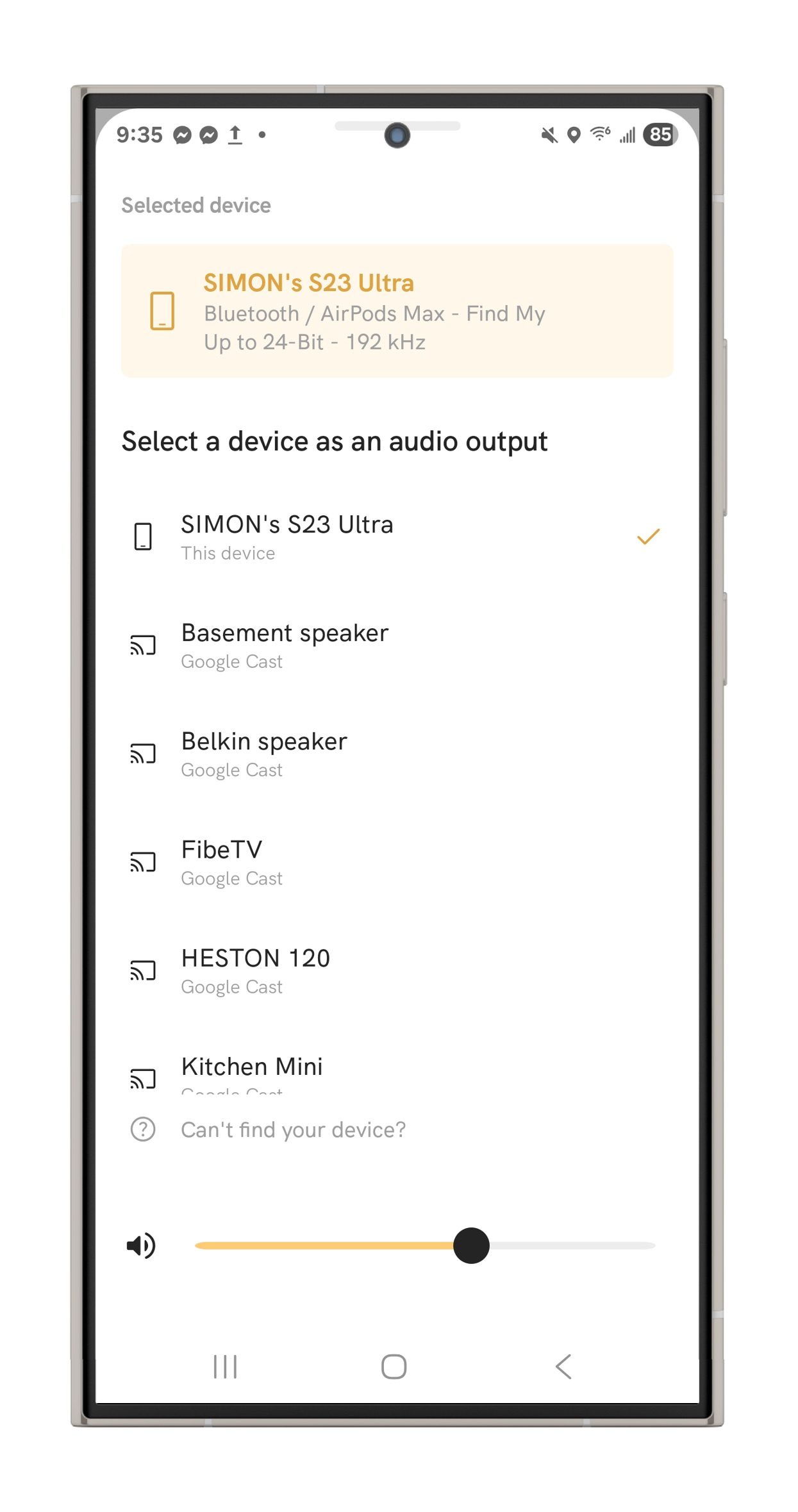 Qobuz on Android showing AirPods Max connected via Bluetooth.