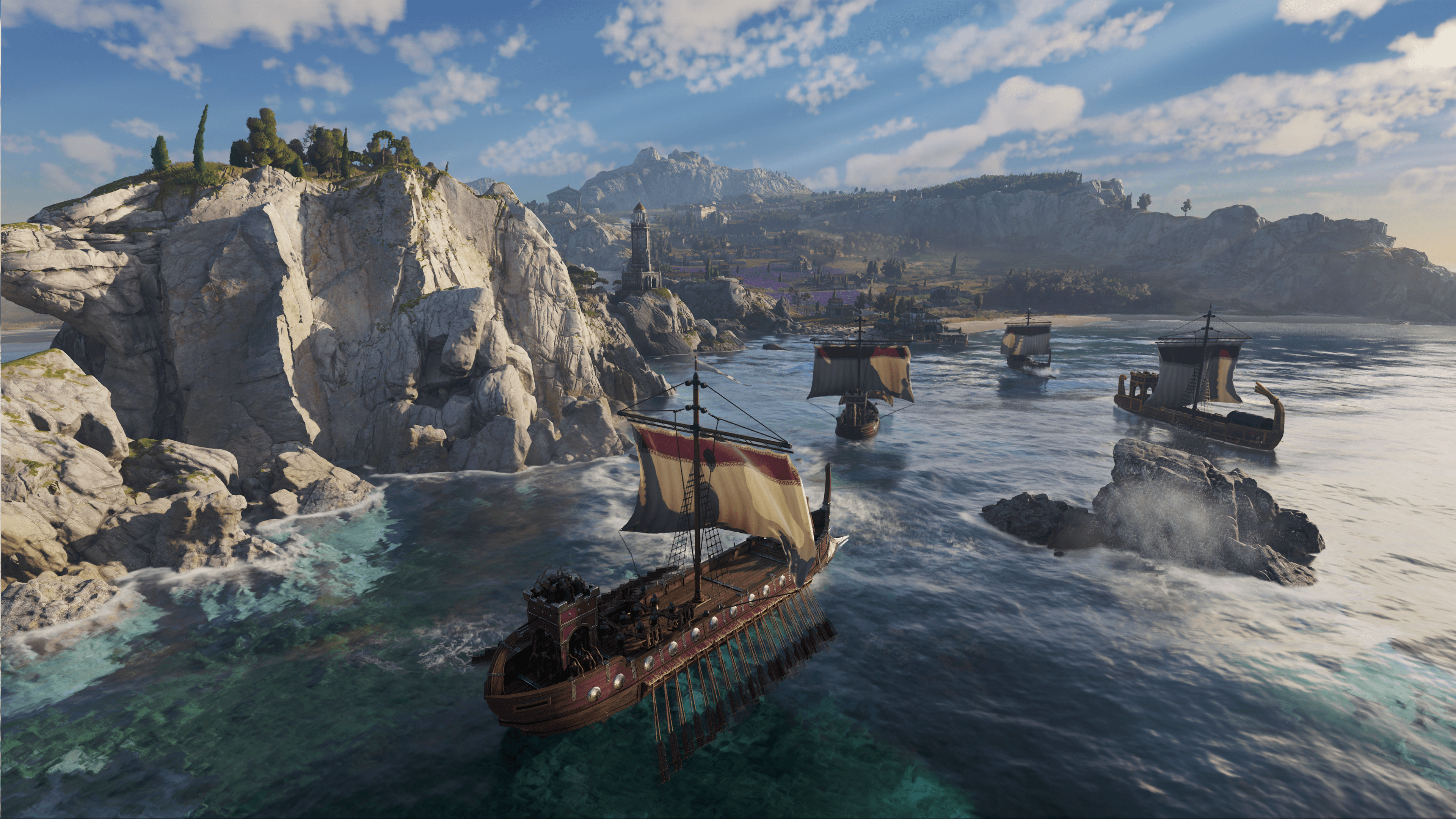 Ships sail through the sea in Anno 117: Pax Romana.