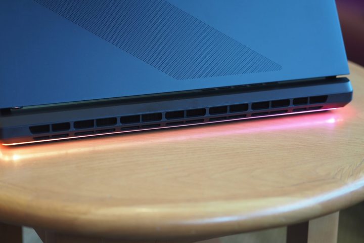 Asus ROG Strix SCAR 18 2025 rear view showing vents and RGB lighting.