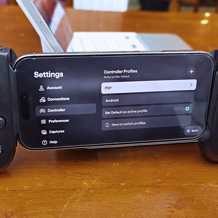 In-app settings on the Backbone Pro controller.