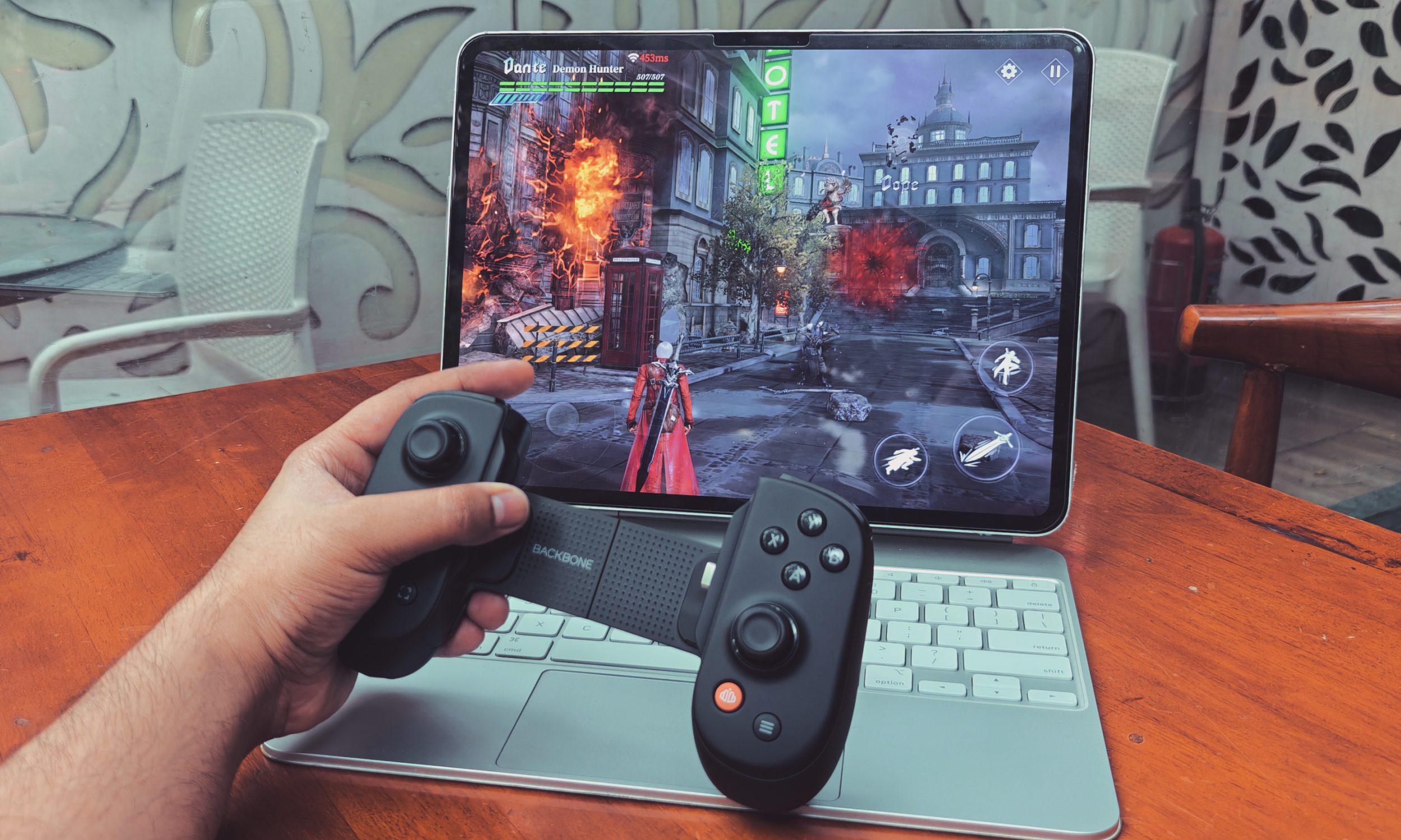Playing game in wireless mode with Backbone Pro controller.