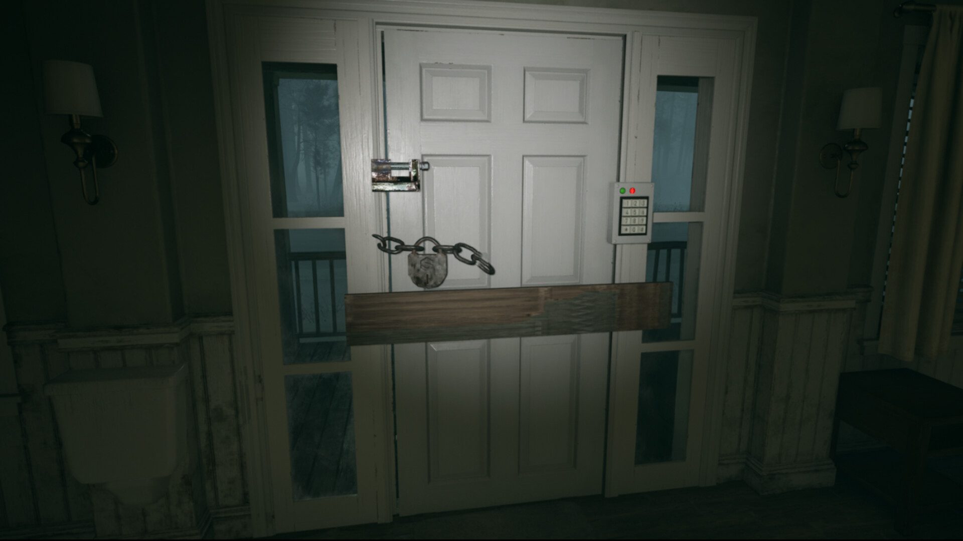 A locked door in a horror game.