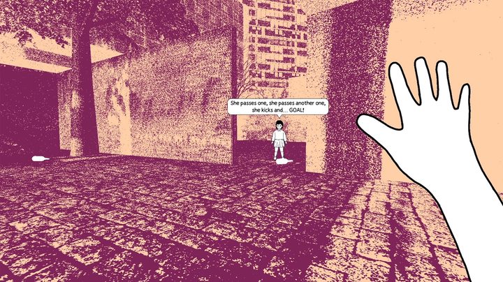 A Despelote screenshot where the character is playing with another young girl in the street.