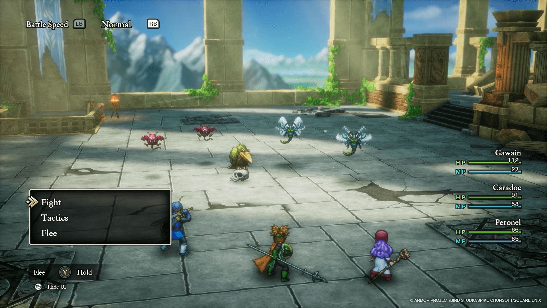 Heroes fight monsters in Dragon Quest 1 + 2 2D-HD Remake.