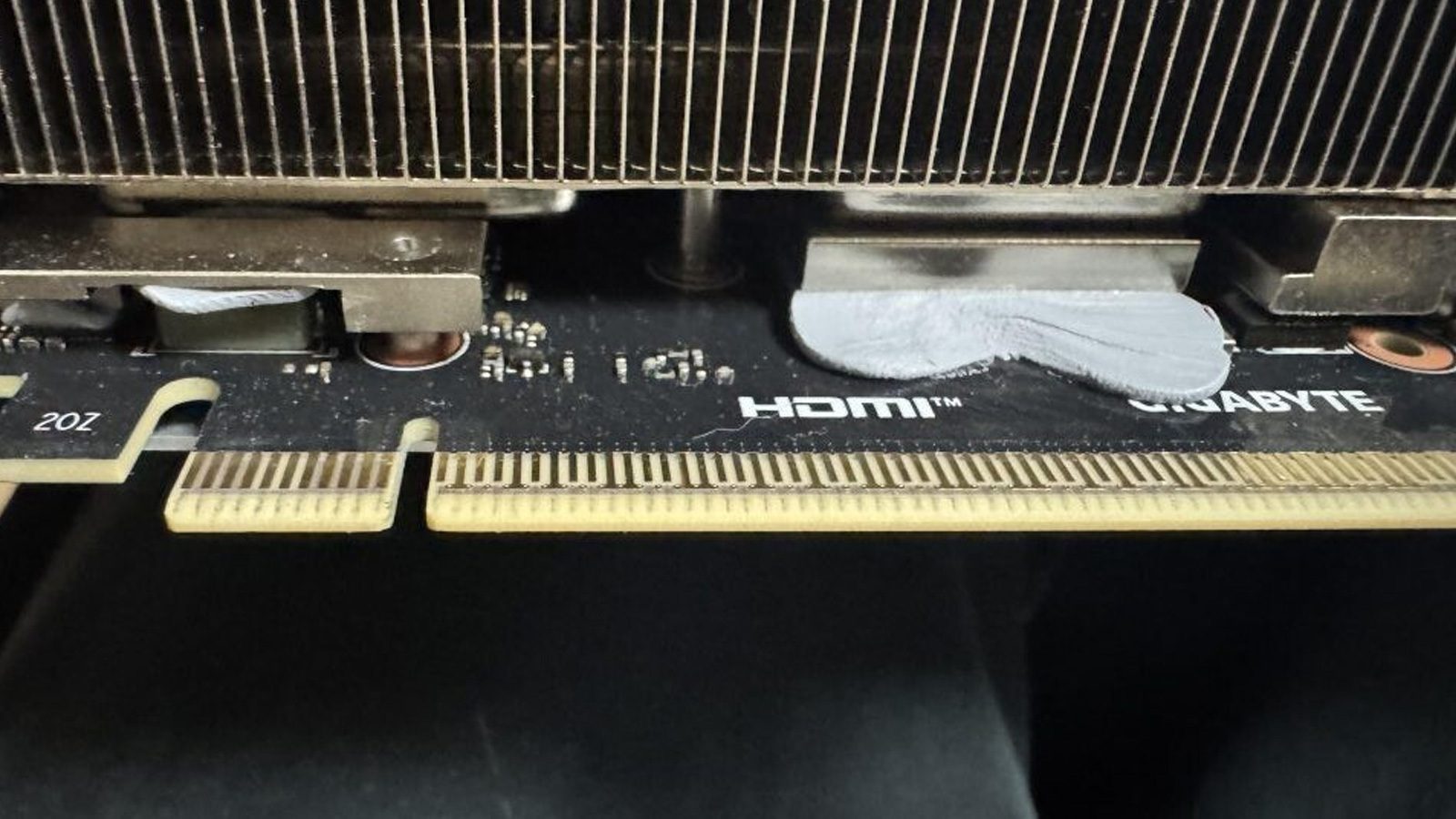 Thermal gel leaking from a Gigabyte branded GPU