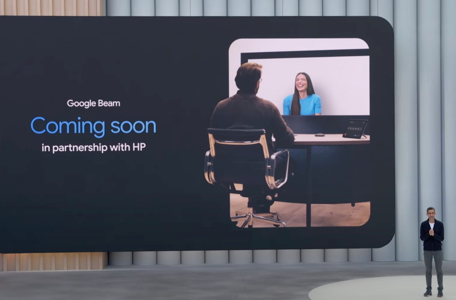 A screenshot from Google I/O 2025, showing Google Beam.