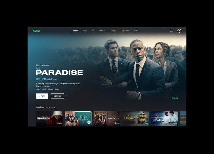 Hulu + Live TV screen.